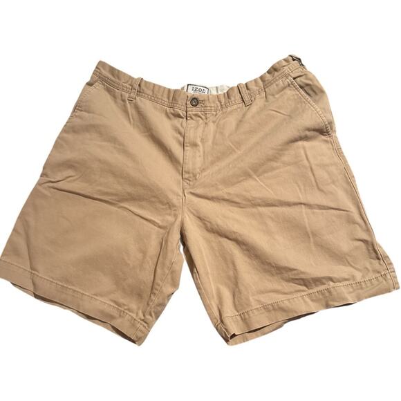 Izod Mens Chino Shorts Sz 40 9” Inseam Tan Khaki 100% Cotton Pockets - Picture 1 of 3